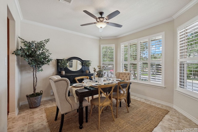 3535 Arroyo Grande, San Antonio, TX 78253 - dining room with healthy amount of natural light, ceiling fan, ornamental molding, and light tile patterned flooring