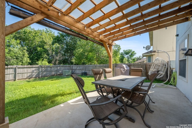 6410 Ruffled Grouse, San Antonio, TX 78233 - fenced backyard featuring outdoor dining space, a patio area, and a pergola