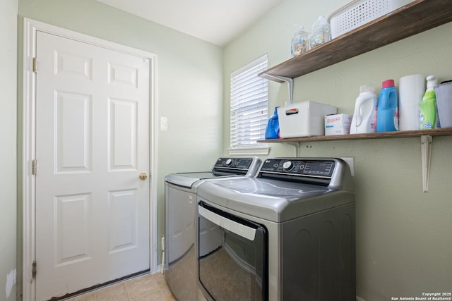 6410 Ruffled Grouse, San Antonio, TX 78233 - laundry room with washing machine and dryer and light tile patterned floors
