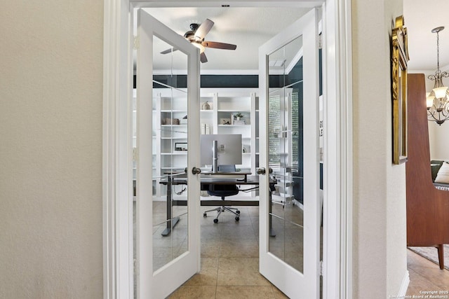 3403 Navajo Peace, San Antonio, TX 78261 - tiled home office featuring ceiling fan and crown molding