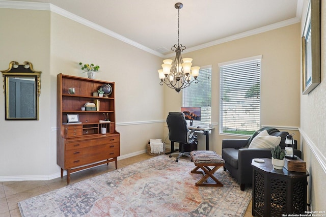 3403 Navajo Peace, San Antonio, TX 78261 - tiled office space with ornamental molding and a chandelier