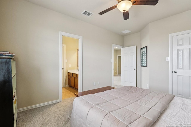 3403 Navajo Peace, San Antonio, TX 78261 - bedroom with light carpet, connected bathroom, and ceiling fan