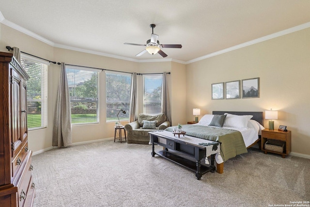 3403 Navajo Peace, San Antonio, TX 78261 - bedroom featuring carpet flooring, crown molding, and a ceiling fan