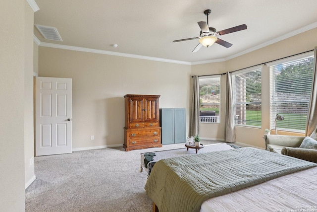 3403 Navajo Peace, San Antonio, TX 78261 - bedroom with carpet, crown molding, and a ceiling fan