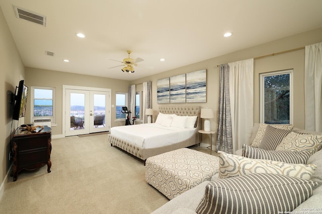 19727 La Sierra Blvd, San Antonio, TX 78256 - carpeted bedroom with recessed lighting, access to exterior, french doors, and a ceiling fan