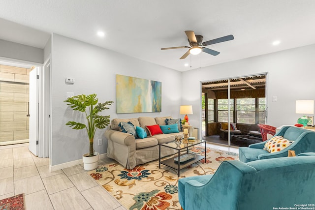 112 Meadow Way, Converse, TX 78109 - living area with a ceiling fan and recessed lighting