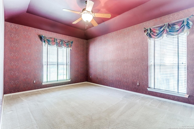 2430 Trace Oak, San Antonio, TX 78232 - spare room featuring carpet flooring, a ceiling fan, and lofted ceiling