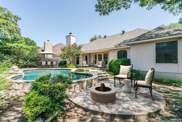 2430 Trace Oak, San Antonio, TX 78232 - outdoor pool with an outdoor fire pit, a patio, and outdoor dining area