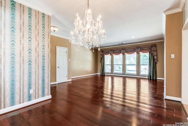 2430 Trace Oak, San Antonio, TX 78232 - unfurnished room featuring a chandelier, wood finished floors, crown molding, and lofted ceiling