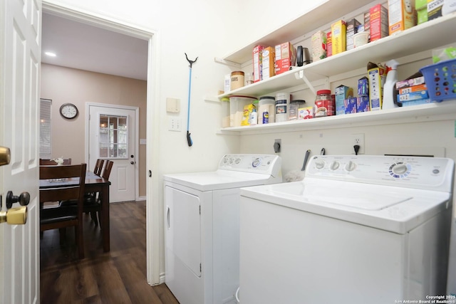 13111 Burgundy Pt, San Antonio, TX 78217 - laundry area featuring separate washer and dryer and dark wood-type flooring