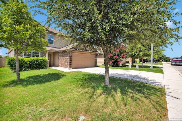 15442 Cooks Petrel, San Antonio, TX 78253 - view of property hidden behind natural elements with concrete driveway, a garage, and brick siding