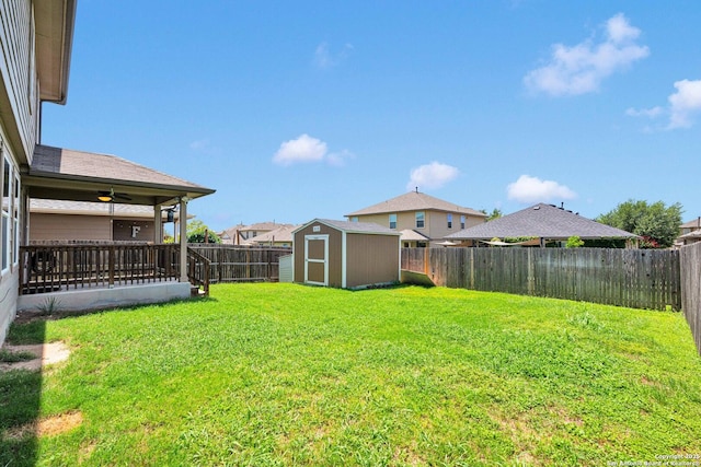 15442 Cooks Petrel, San Antonio, TX 78253 - fenced backyard with a storage unit and ceiling fan