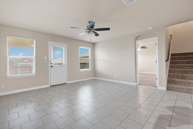 15442 Cooks Petrel, San Antonio, TX 78253 - spare room with ceiling fan, stairway, light tile patterned floors, and a smoke detector