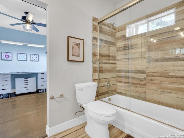 7 Greens Whisper, San Antonio, TX 78216 - bathroom featuring shower / bath combination with glass door, wood finished floors, and a ceiling fan