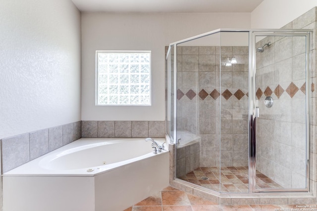 15311 Tamaron Pass, San Antonio, TX 78253 - bathroom with a bath, a stall shower, and tile patterned flooring