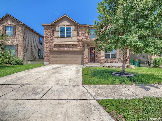 7566 Copper Cv, Converse, TX 78109 - view of front of property with an attached garage, a front lawn, driveway, and brick siding