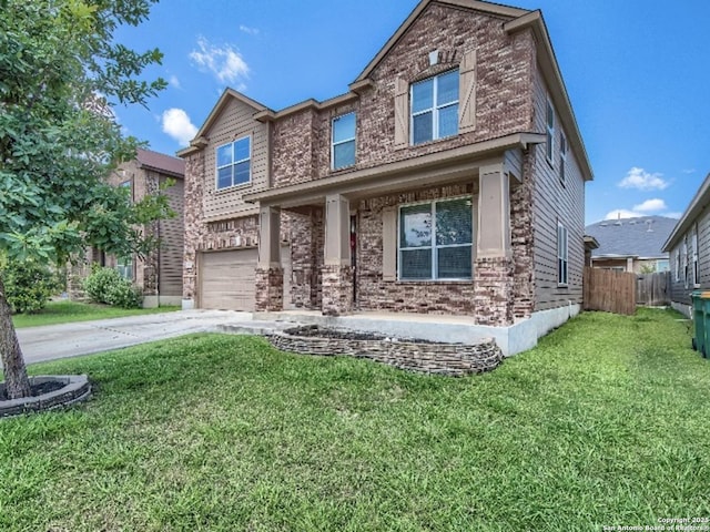 7566 Copper Cv, Converse, TX 78109 - view of front facade with a garage, concrete driveway, brick siding, and a porch