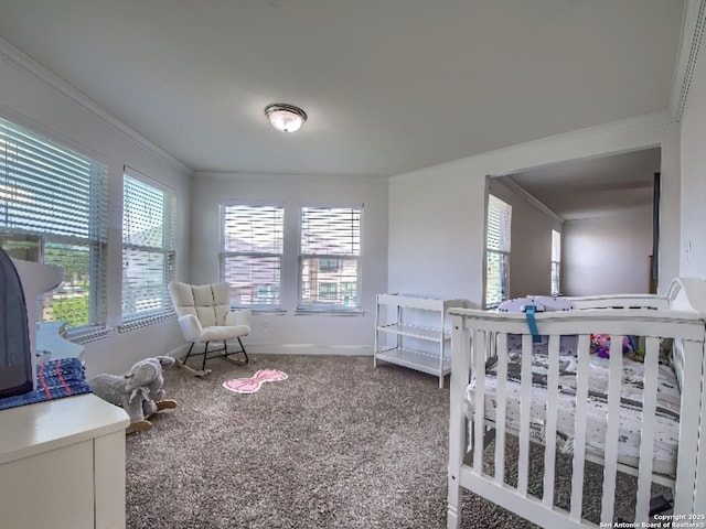 7566 Copper Cv, Converse, TX 78109 - carpeted bedroom featuring crown molding and baseboards