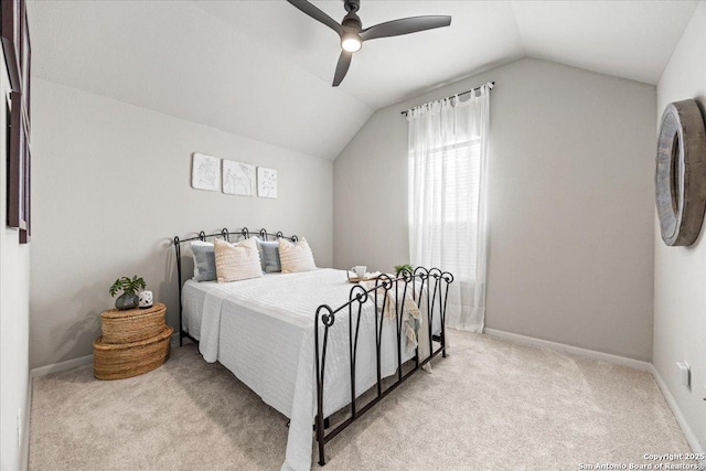 25702 Coleus, San Antonio, TX 78261 - bedroom featuring vaulted ceiling, light carpet, and ceiling fan