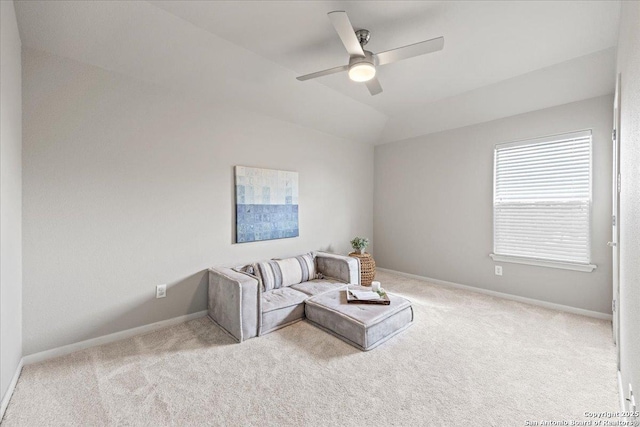 25702 Coleus, San Antonio, TX 78261 - unfurnished living room featuring carpet flooring, ceiling fan, and lofted ceiling