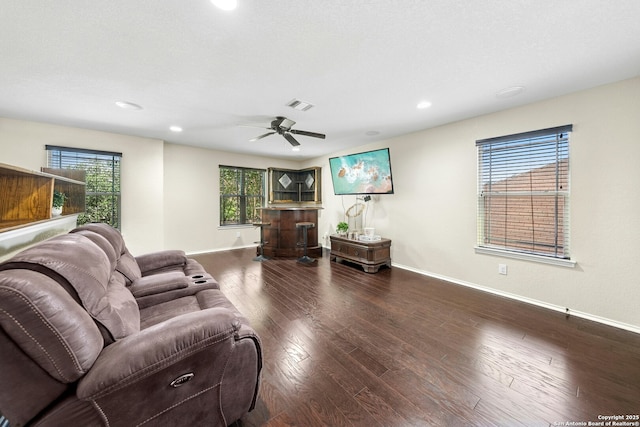 20630 Creek Riv, San Antonio, TX 78259 - living room featuring wood finished floors, recessed lighting, and ceiling fan