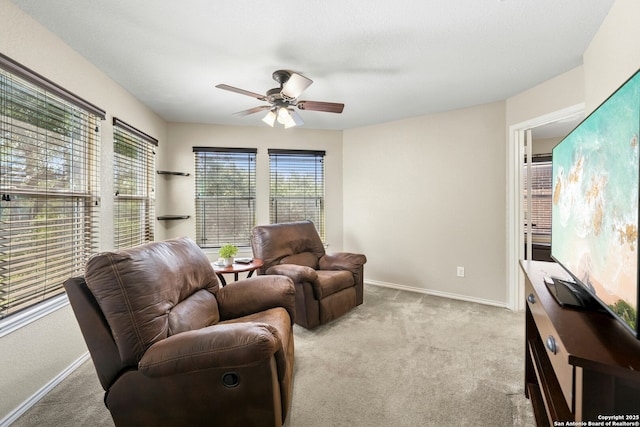20630 Creek Riv, San Antonio, TX 78259 - carpeted living area with ceiling fan and baseboards