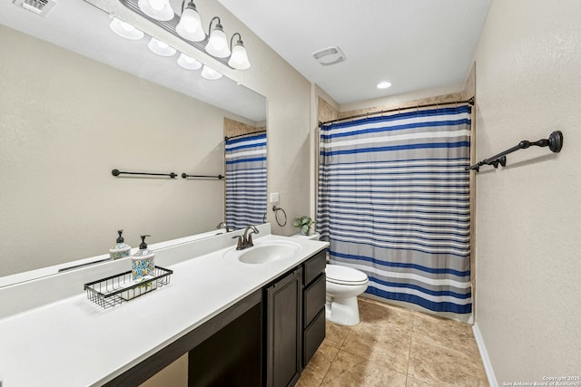 20630 Creek Riv, San Antonio, TX 78259 - full bathroom with vanity, a textured wall, tile patterned floors, and a shower with shower curtain