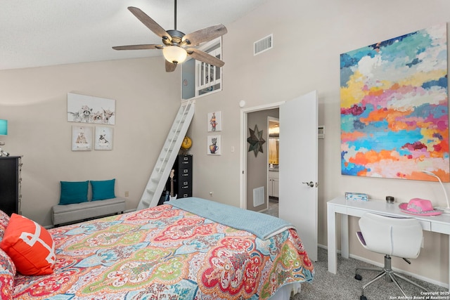 2026 Encino Vista St, San Antonio, TX 78259 - bedroom featuring carpet flooring, ceiling fan, and high vaulted ceiling