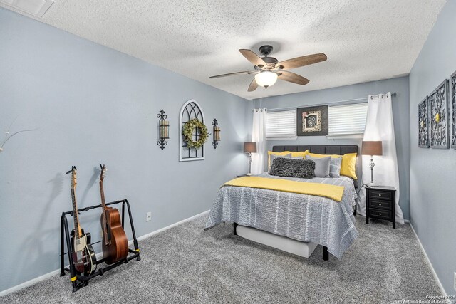 2026 Encino Vista St, San Antonio, TX 78259 - bedroom featuring carpet, a textured ceiling, and a ceiling fan