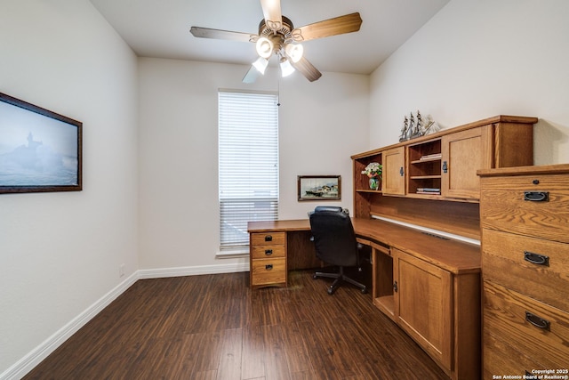 139 Sable Hts, San Antonio, TX 78258 - office area featuring dark wood-style floors and a ceiling fan