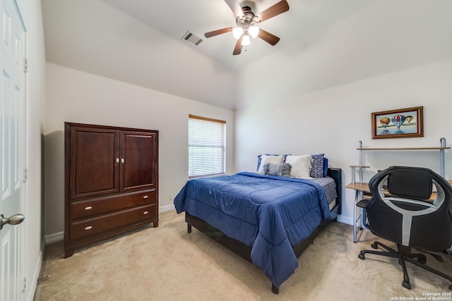 139 Sable Hts, San Antonio, TX 78258 - bedroom with light carpet, lofted ceiling, and ceiling fan