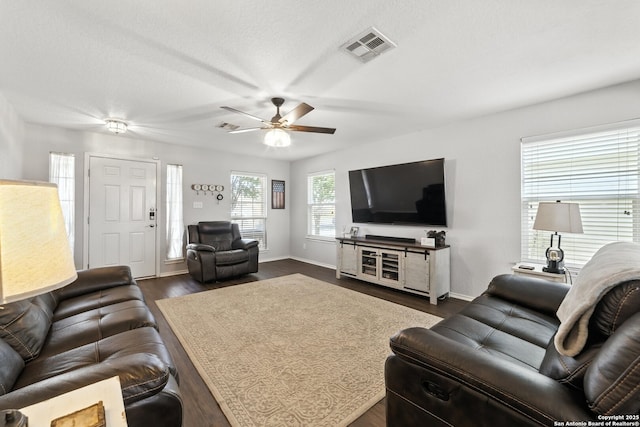 811 Cormorant, San Antonio, TX 78245 - living room featuring dark wood-type flooring and a ceiling fan
