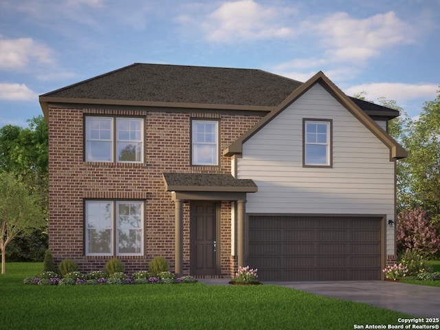 3230 Blantyre, Converse, TX 78109 - view of front of home featuring a garage, brick siding, concrete driveway, and a front lawn