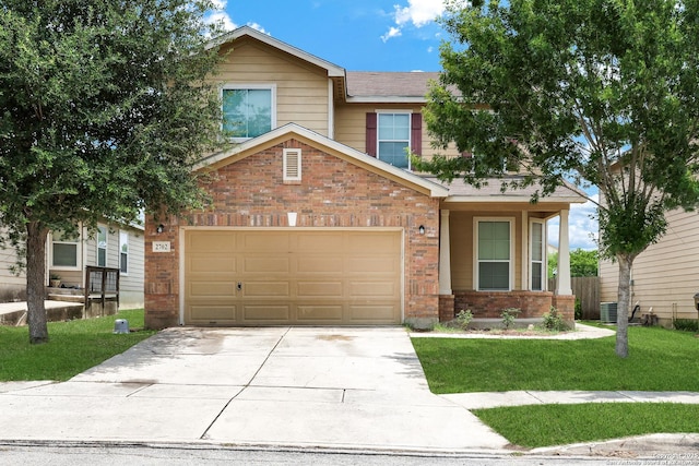 2702 Harvest Crk, San Antonio, TX 78244 - view of front of house with brick siding, a front yard, and concrete driveway