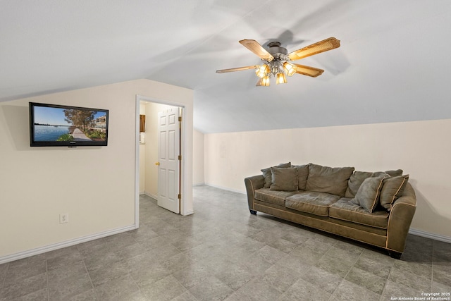25615 Dull Knife Trl, San Antonio, TX 78255 - living area with lofted ceiling and a ceiling fan