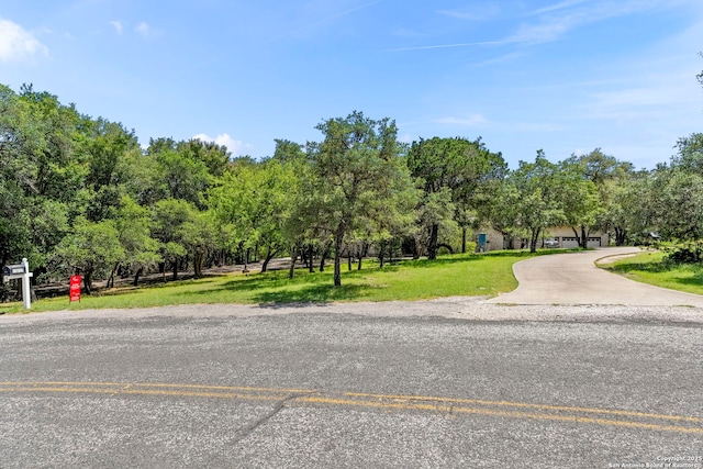 25615 Dull Knife Trl, San Antonio, TX 78255 - view of asphalt driveway featuring view of wooded area