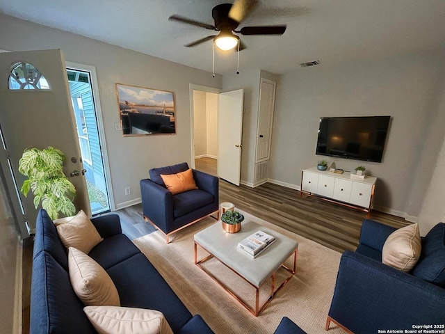 2025 Texas, San Antonio, TX 78228 - living room with wood finished floors, a ceiling fan, and healthy amount of natural light