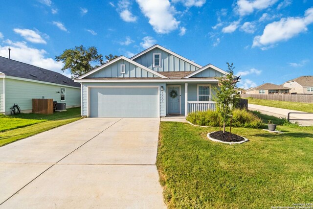 5331 Fair Moon, Bulverde, TX 78163 - craftsman inspired home with board and batten siding, a garage, driveway, and a porch