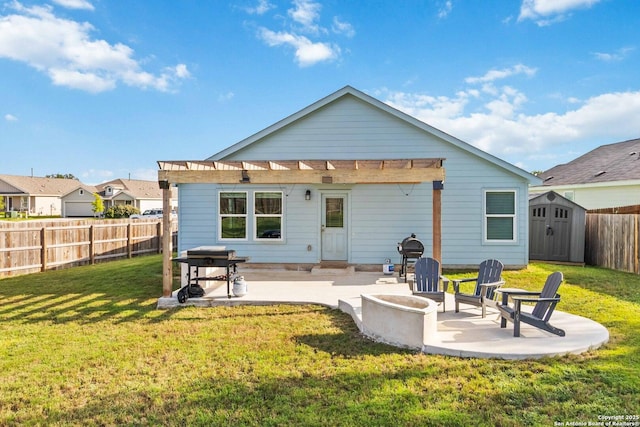 5331 Fair Moon, Bulverde, TX 78163 - rear view of property featuring a patio, a fenced backyard, and a storage shed