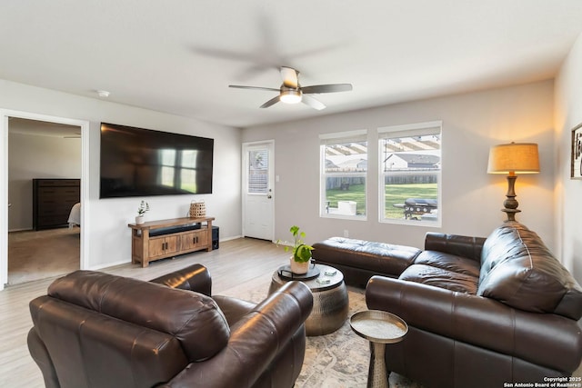 5331 Fair Moon, Bulverde, TX 78163 - living room with ceiling fan and light wood-style flooring