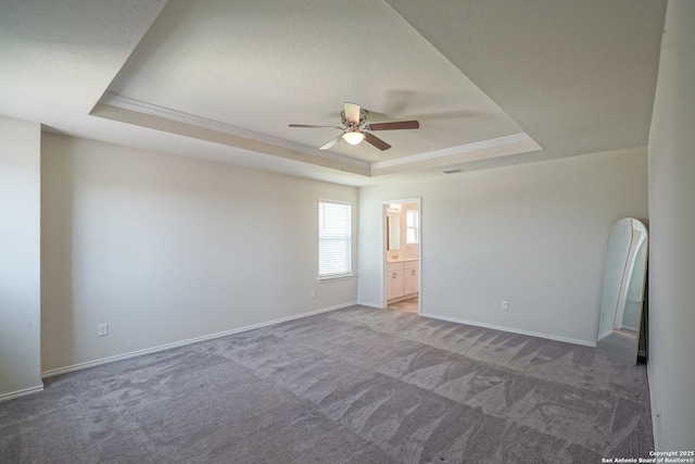 27422 Bighorn Sheep, Boerne, TX 78015 - carpeted spare room with a tray ceiling, a ceiling fan, and ornamental molding