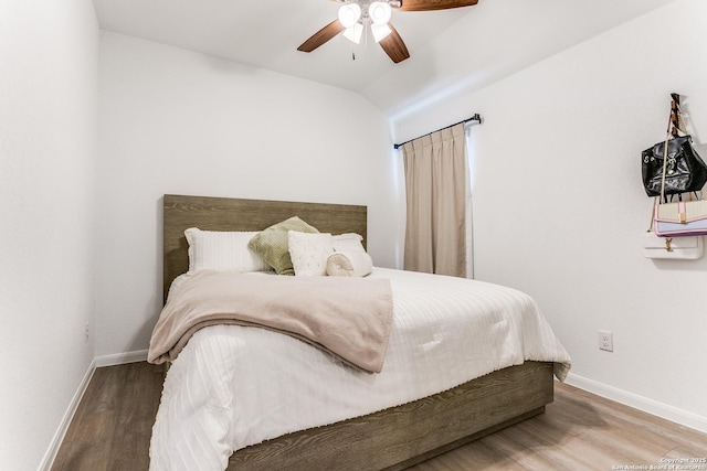 8030 Chanting, San Antonio, TX 78223 - bedroom featuring wood finished floors, a ceiling fan, and lofted ceiling