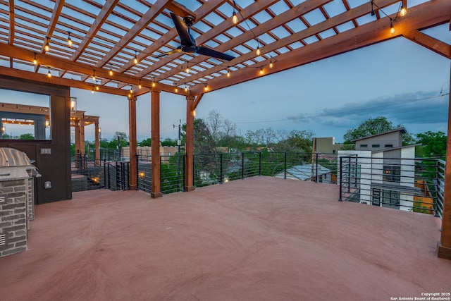 111 Dowdy, San Antonio, TX 78204 - view of patio with a pergola, ceiling fan, and exterior kitchen