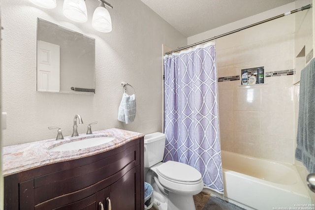 9830 Lauren Mist, San Antonio, TX 78251 - full bath featuring vanity, shower / bathtub combination with curtain, and a textured wall