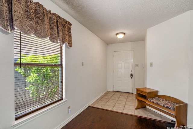 8810 Sebec Cir, San Antonio, TX 78250 - foyer entrance featuring wood finished floors, a textured ceiling, and plenty of natural light