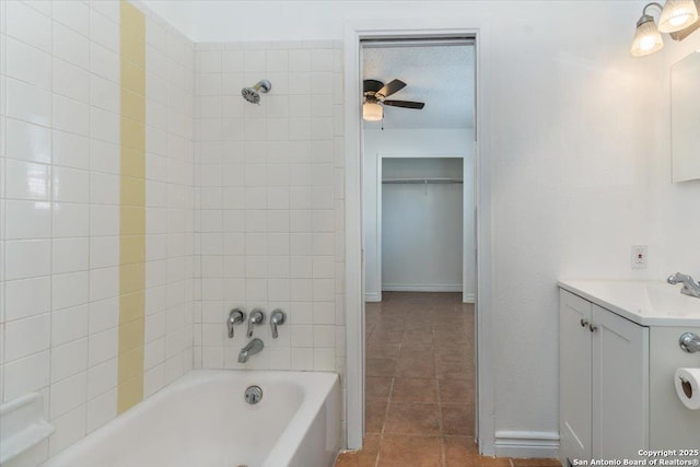 142 Meadow, Converse, TX 78109 - full bath with vanity, tile patterned flooring, ceiling fan, and bathtub / shower combination