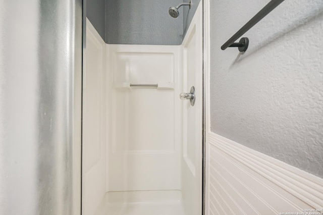 4763 Bending Grv, San Antonio, TX 78259 - bathroom with a shower stall and a textured wall