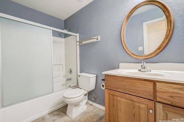 4763 Bending Grv, San Antonio, TX 78259 - full bathroom featuring vanity, enclosed tub / shower combo, tile patterned flooring, and a textured wall