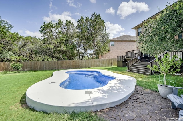 4763 Bending Grv, San Antonio, TX 78259 - view of swimming pool with a fenced backyard, a wooden deck, stairway, and a patio area