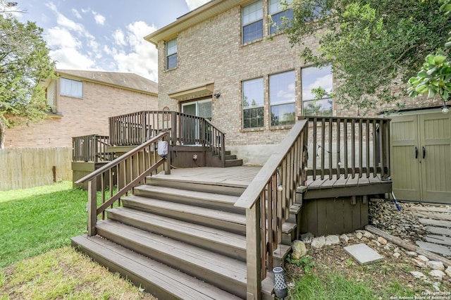 4763 Bending Grv, San Antonio, TX 78259 - rear view of property with stairs, a deck, and brick siding